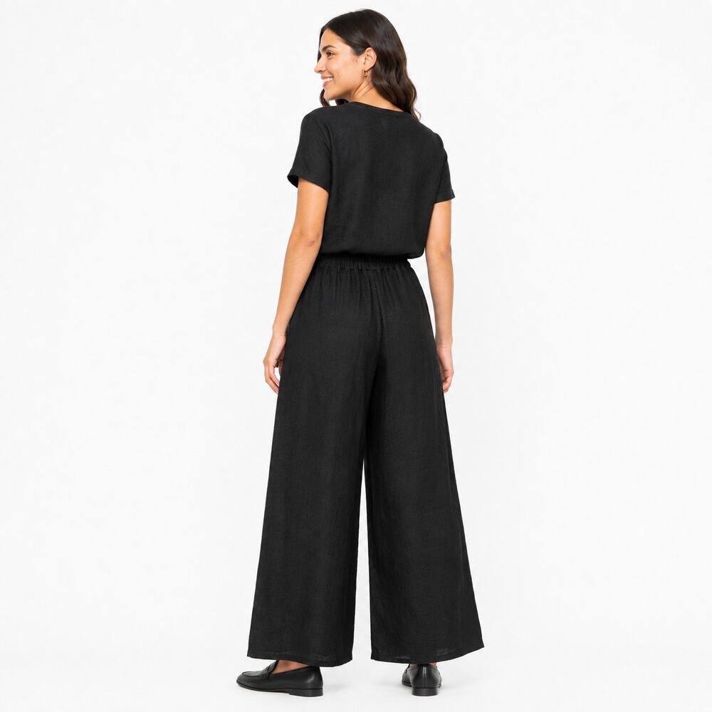 Zenana Women's Pants Size Large Black Wide Leg Boho Festival Coastal Vacation - Picture 2 of 10